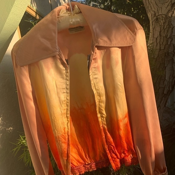 Vtg Tie Dye Crop Jacket with Collar | Pink, Orange. Yellow Gradient | S | Bomber - Picture 4 of 16